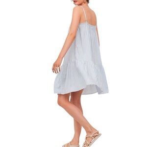 H&M Light Blue Striped Spaghetti Ruffle Mini Dress
